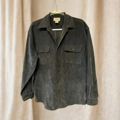 Knightsbridge Mens M Charcoal Faux Suede Shirt Jacket Button Up Classic Gorpcore - product listing photo