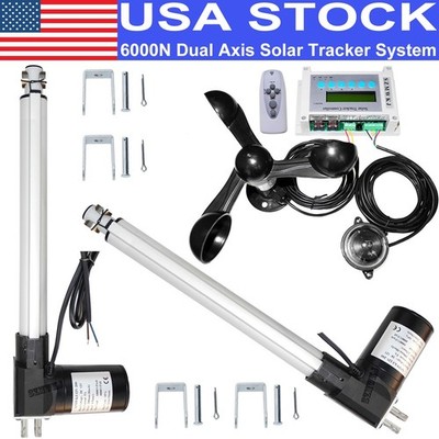 LCD Dual Axis Solar Tracking Kit W/ 2PCS 6000N 16'' Linear Actuator W/ Anemometer