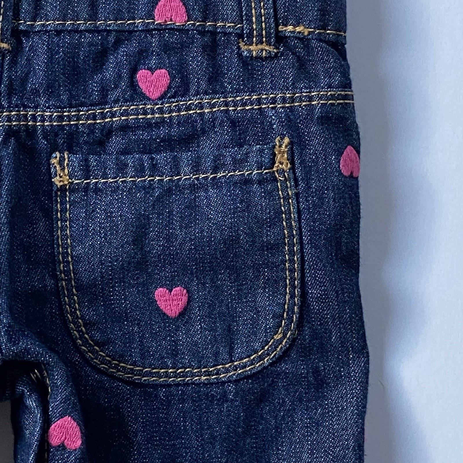 OshKosh B’Gosh Overalls Size 6 Months Pink Hearts Jeans EUC Baby Girls Osh Kosh
