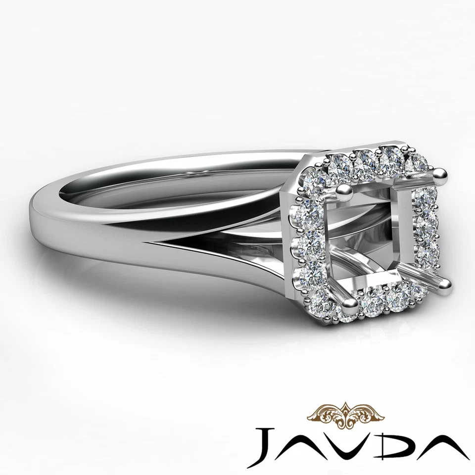 Asscher Diamond Engagement Split Shank Semi Mount Halo Pave Setting Ring 0.20Ct - Image 3 of 4