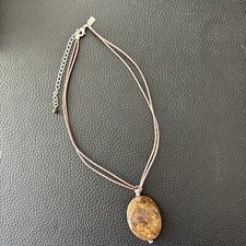 J. Jill 2 " Brown Stone Pendant Adjustable Brown Double Cord Necklace 15-18"