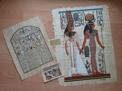 Papyrus Bilder Ägypten 3 Stück mit Zertifikat Original - Afbeelding 1 van 4