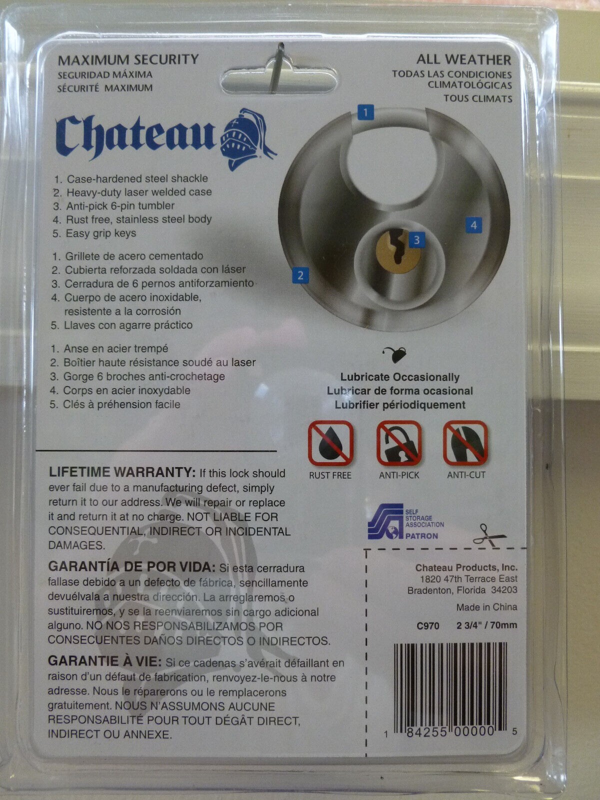 Chateau Exclusively Selfstorage Lock Model C970 New in Box 70MM 2 3/4