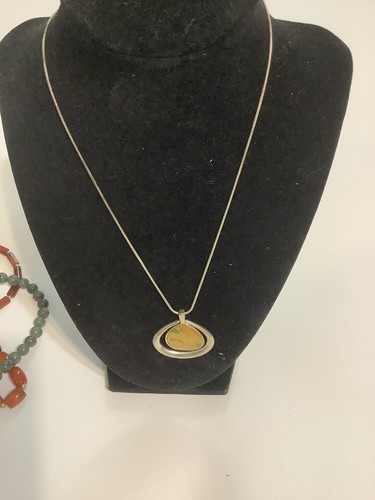 Vintage Lot 5 Silver Plated Necklace, Natural Stone 8 in 10 in 12 in Estate Find - 第 6/14 張圖片