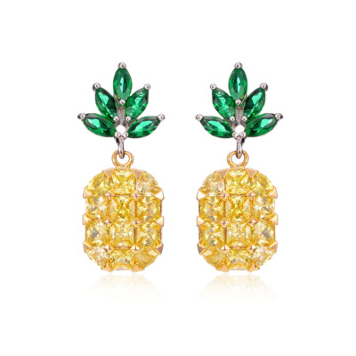 3Ct Lab-Created Yellow Sapphire Pineapple Drop Earrings 14K Dual Tone Plated