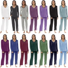 Women's Pajamas Set Stretch Sleep Shirts with Elastic Waist Long Sleep Bottom