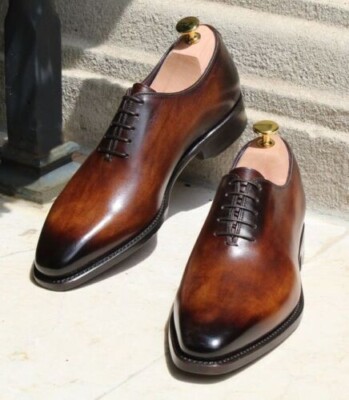 Men Handmade Whole Cut Oxford Shoes Brown Patina Formal  display picture 1