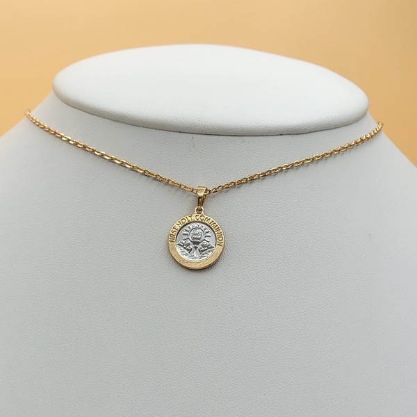 Alternate view of Two Tone 18k Gold Plated First Holy Communion Chalice Small Pendant. Gift Favor