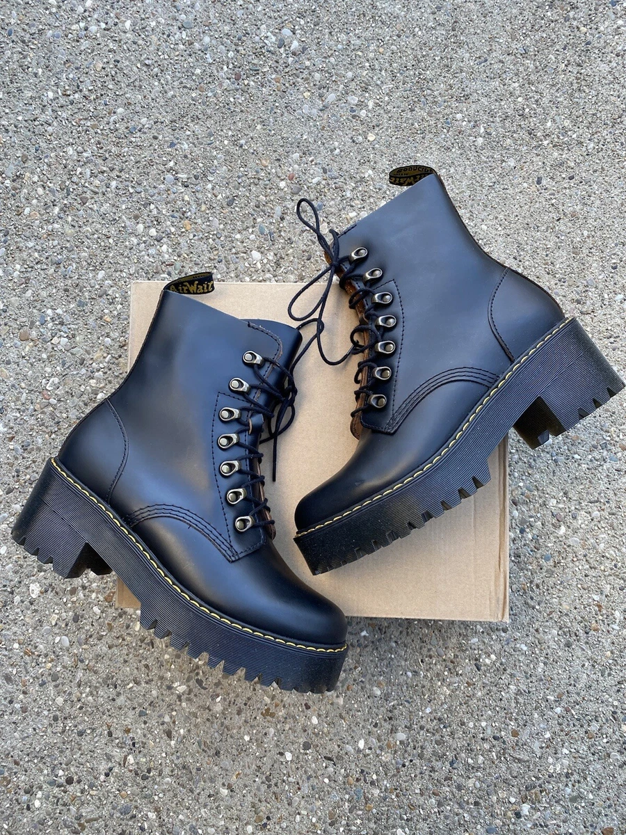 Dr Martens Leona 7 Hook Boots Black Vintage Smooth Women s 9 EU