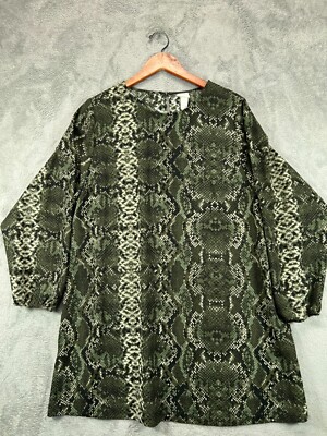 H&M Dress Womens 12 Dresses Green Snakeskin Shift Balloon Long Sleeve Ladies