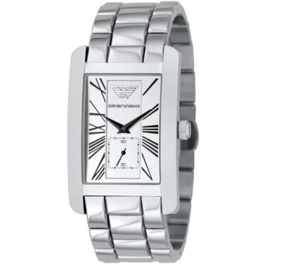 NEU EMPORIO ARMANI HERREN UHR STAHL SILBER ARMBAND & WEISSES ZIFFERBLATT AR0145 ORIGINAL