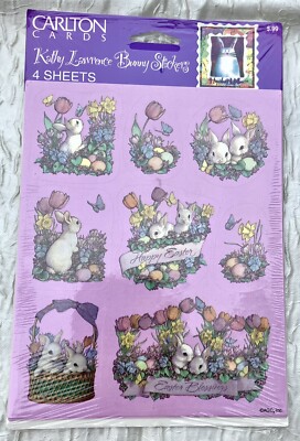 Vintage 1995 Carlton Cards Easter Bunny Stickers Kathy Lawrence 4 Sheets USA