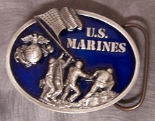 Military Belt Buckle metal U S Marines at Iwo Jima NEW blue