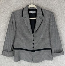 Tahari Jacket Womens 10 Black White Blazer Career Office Classic Style Grosgrain