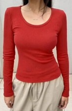 WOMENS LADIES LONG SLEEVE STRETCH PLAIN SCOOP NECK T SHIRT TOP ASSORTED 8-26