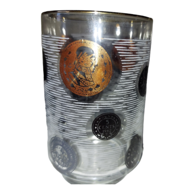 Vintage Cocktail Bar Drinking Glasses w/ Coin designs Black & Gold Coins  MCM | eBay