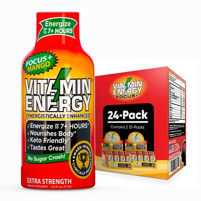 (24 Pack) Vitamin Energy  Focus+ Mango Energy Shots, Clinically Proven