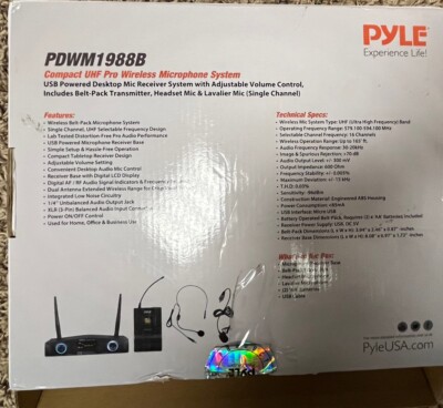 Pyle PDWM1988B Compact UHF Wireless Microphone System, Digital Mic Receiver