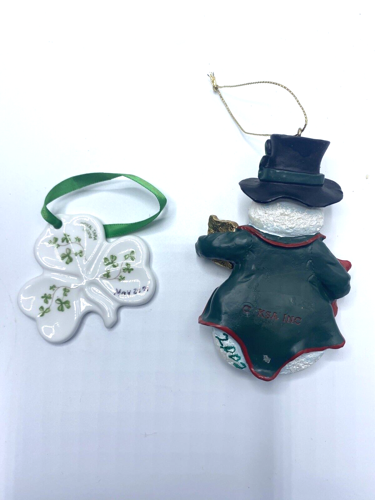 Irish themed Christmas Ornaments Lot of 2 Snowman, Clover eBay