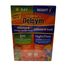 Children's Delsym Cough Syrup 4 fl oz each Day AGE 4+& Night Age 6+ EXP 1/25