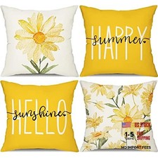 Set of 4 Watercolor Daisy Throw Pillow Covers 18x18 - Summer