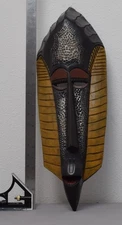 Hand‑Carved Ghana African Ewe Wall Mask Wood & Metal Accents “Tribal” Art