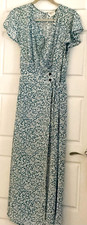 SIENNA SKY WOMEN DRESS SIZE LARGE TEAL WHITE WRAP POLYESTER PRE OWNED