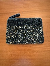 Vintage Black Bronze Glass Seed Bead Evening Tiny Clutch Purse