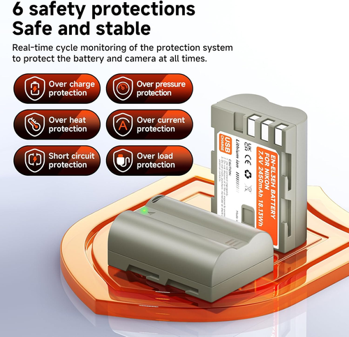Batteria Sostitutiva EN-EL3E USB-C 2450Mah per Nikon D300 D300S D90 D80 D70 D70S - Foto 5 di 12