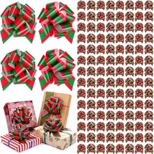 100 PCS 6 Inch Red Green Christmas Pull Bows Gift Wrapping Ribbon Presents