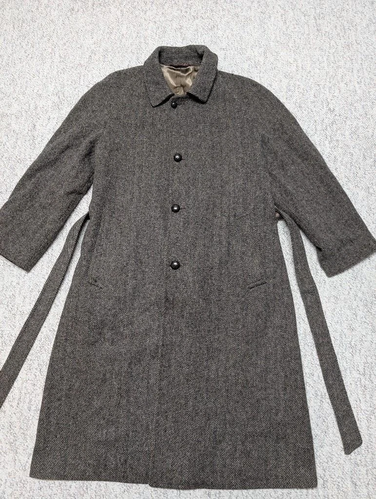 vintage USA made NORDSTROM herringbone TWEED overcoat 44L brown BELTED wool image 8