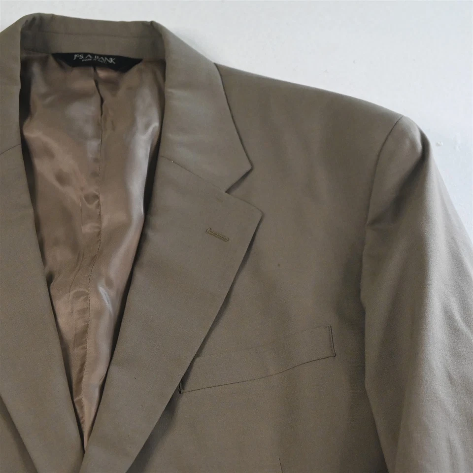 Jos A Bank 44L 33x32 Khaki Tan 100% Wool Mens Jacket Pants Suit - Image 3 of 4
