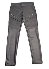 Express Women  s Moto Faux Leather Leggings Black Quilted Zip Pants Size M