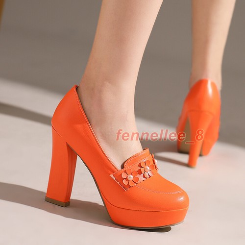 Women Summer High Heels Shoes Pumps Platform Party Floral Decor Block Round Toe - Picture 13 of 23