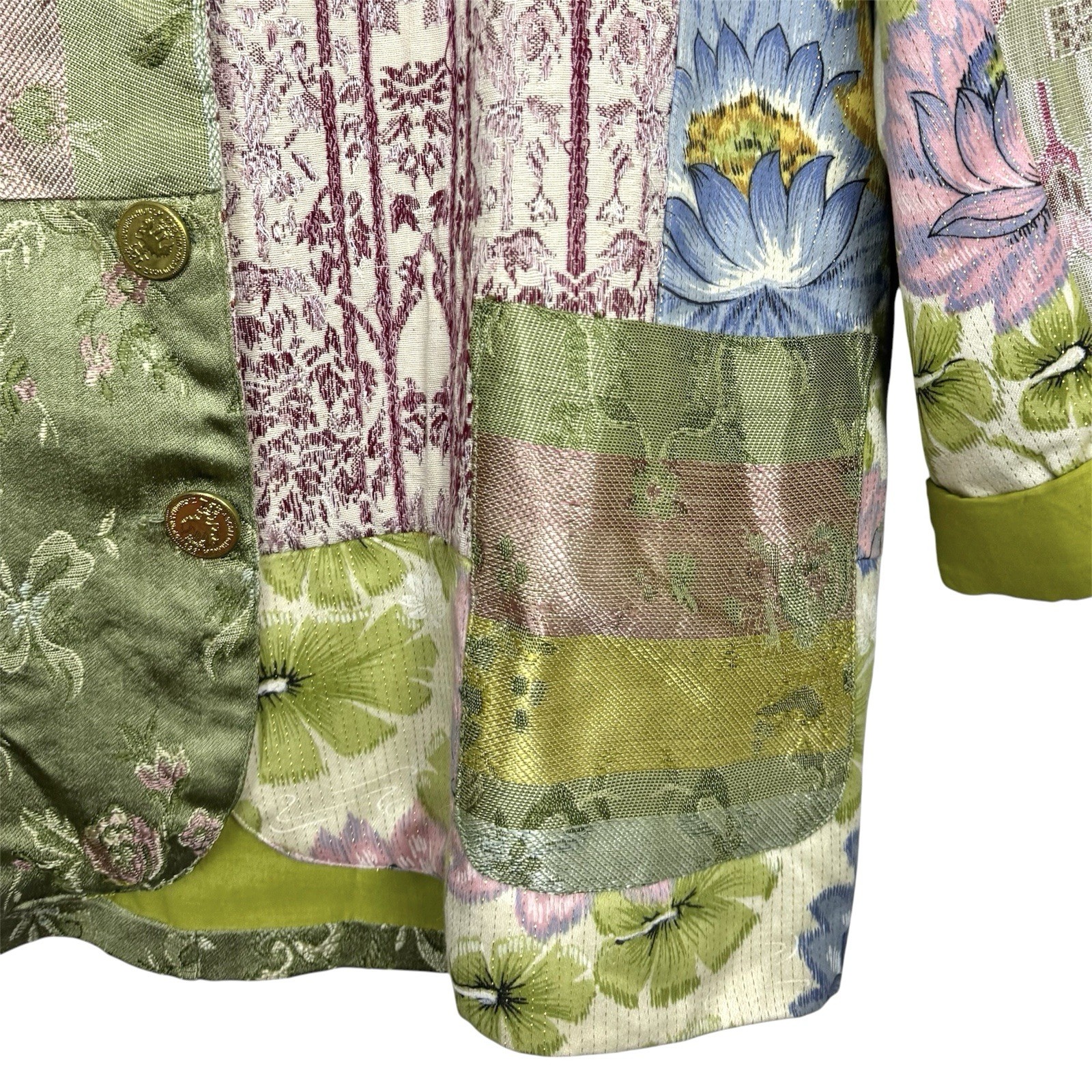 Vintage Satin Patchwork Blazer Jacket Size M Gree… - image 4