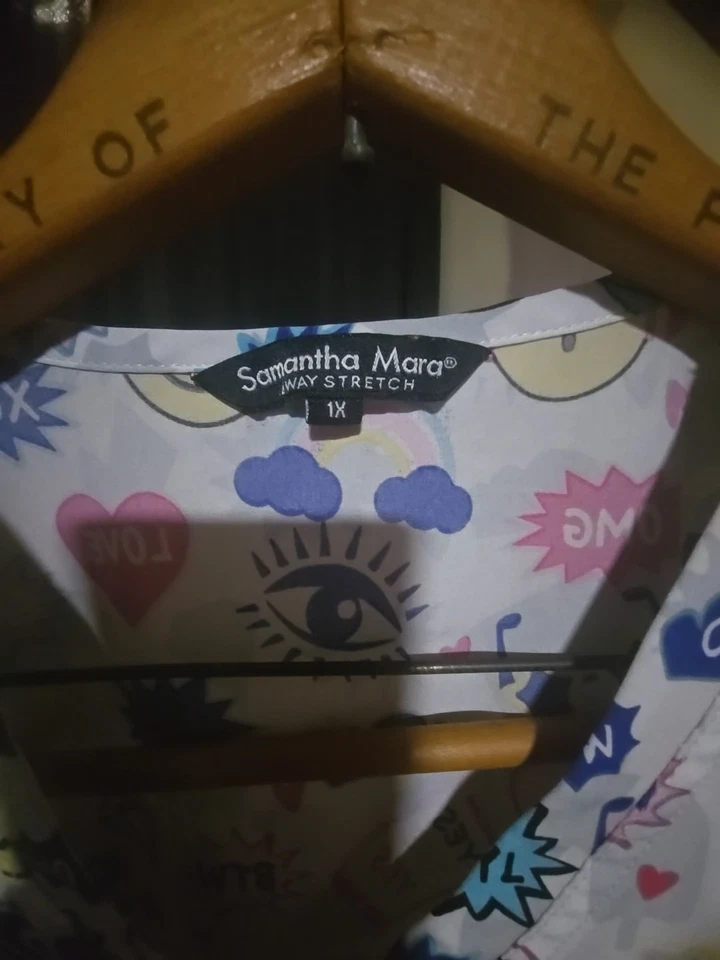 Samantha Mara 4 Way Stretch Cute Scrub Top Sz 1x - Image 2 of 4