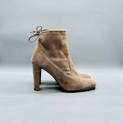 Stuart Weitzman Boots Womens 9.5 Beige Suede Ankle Pull On Block Heel Shoes