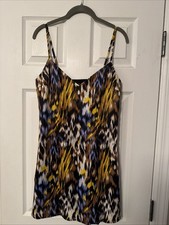 Forever 21 NEW Artsy Mini Slip Dress Sz S Blue Brown Adjustable Straps Lined