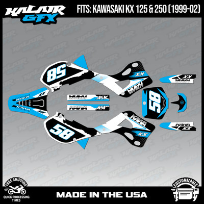 Graphics Kit for Kawasaki KX125 KX250 (1999-2002) Evader Series - CYAN