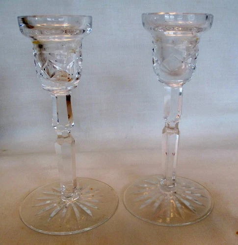 Waterford Crystal Vintage candlestick Holders Pair w/Box Ireland  5  1/2"