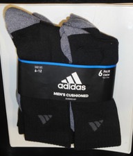 NEW Adidas Men  s Aeroready Cushioned Crew Socks 6-Pair Black Gray/Gray L 6-12