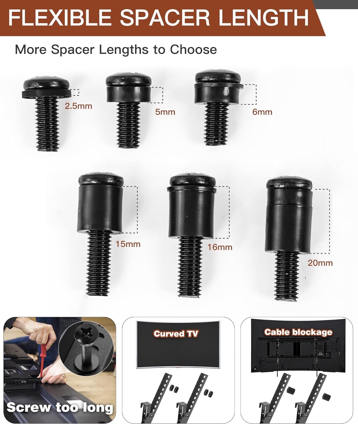 92PCS Universal TV Mounting Hardware Screw Kit Set-M4 M5 M6 M8 Screws 80", Black