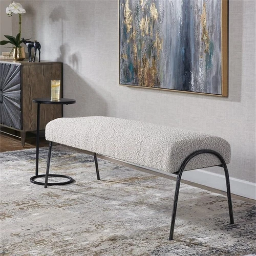 Uttermost Jacobsen Contemporary Fabric and Iron Bench in Warm Gray/Aged Black - Picture 2 of 8