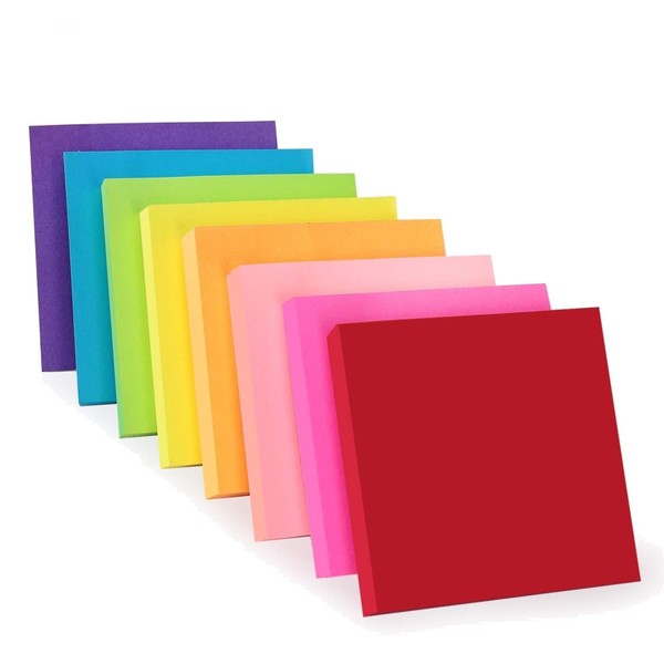 Sticky Notes Set, 8 BlöCke 76X76 Mm, 100 Blatt/Block, Neonfarbene Haftnotizen-image