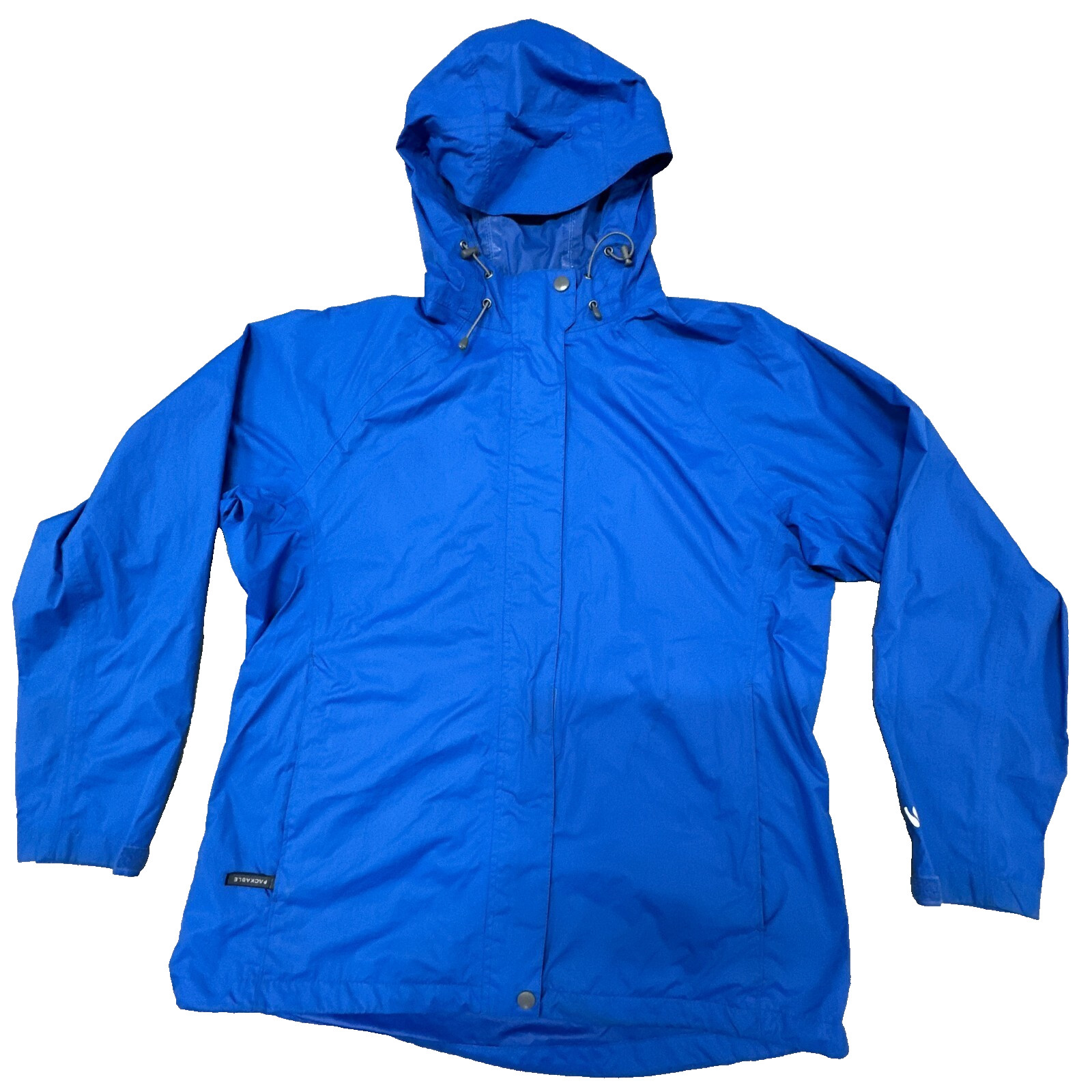 White Sierra Rain Jacket Women Large Blue Hooded Packable Wa