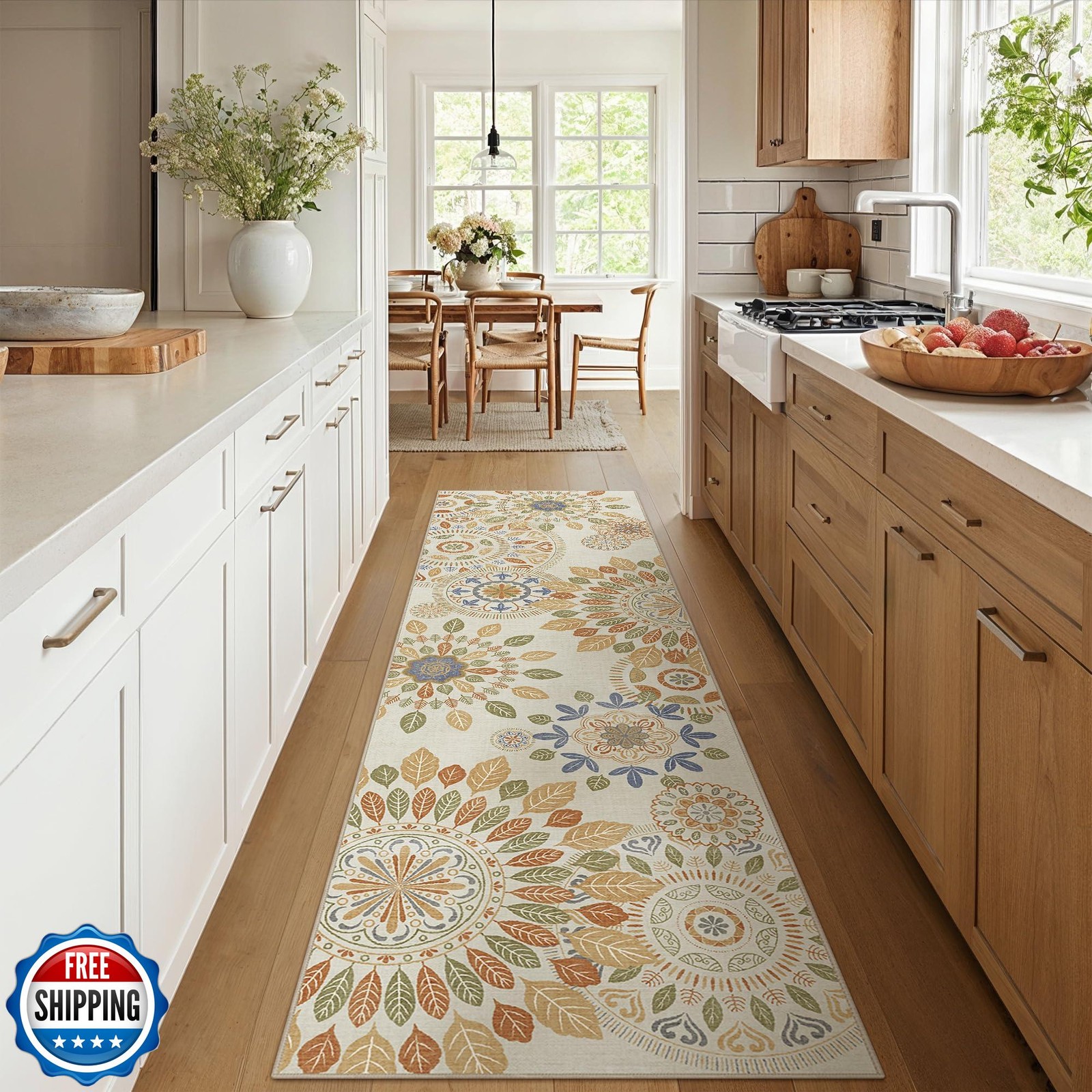 Bavni Kitchen Runner, Washable 2x12 Rugs Non Slip, Floral Thin Runners, Stain