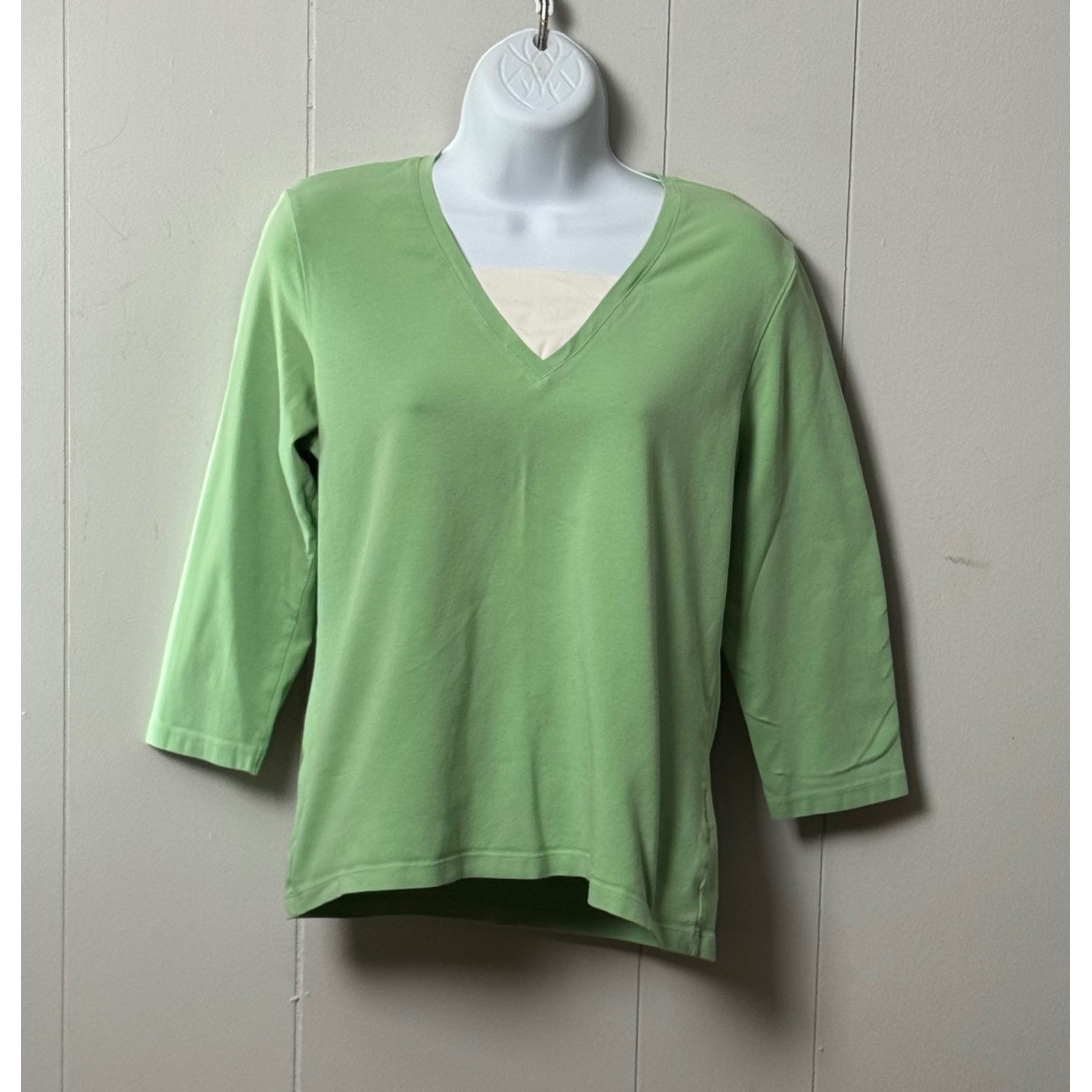 Appleseed's Women Light Green Cotton Blend 3/4 Sleeve V-Neck Layer Look Top Sz S