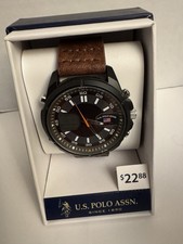 U.S. Polo Assn Men s Watch Black W/Leather St...
