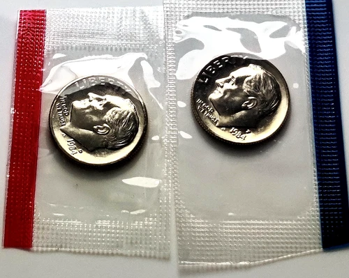 1984 P & D  Roosevelt Dime Set  -  GEM BU from Mint Set