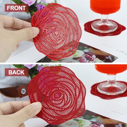 PVC Drink Coasters Set of 6 - Waterproof, Non-Slip, and Stain Red ...